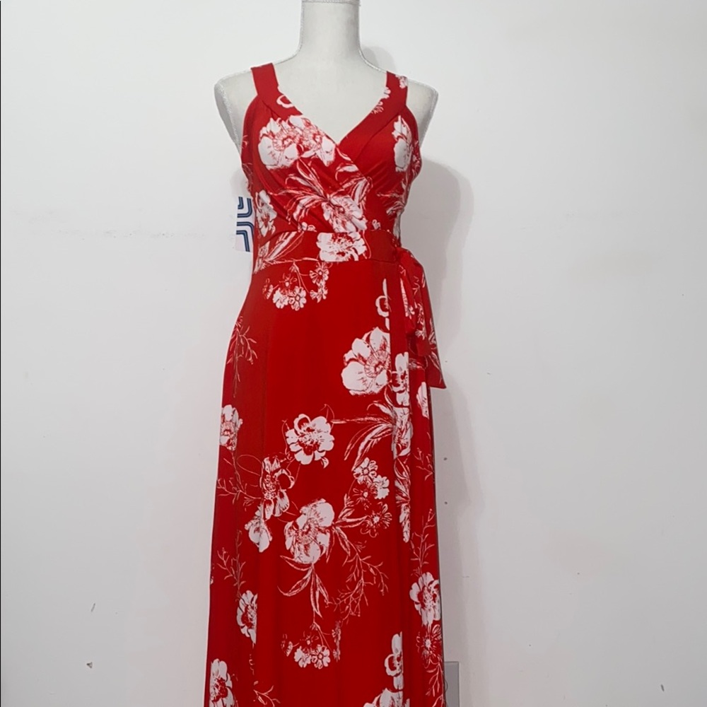 Market & Spruce Red and White Wrap Maxi Dress